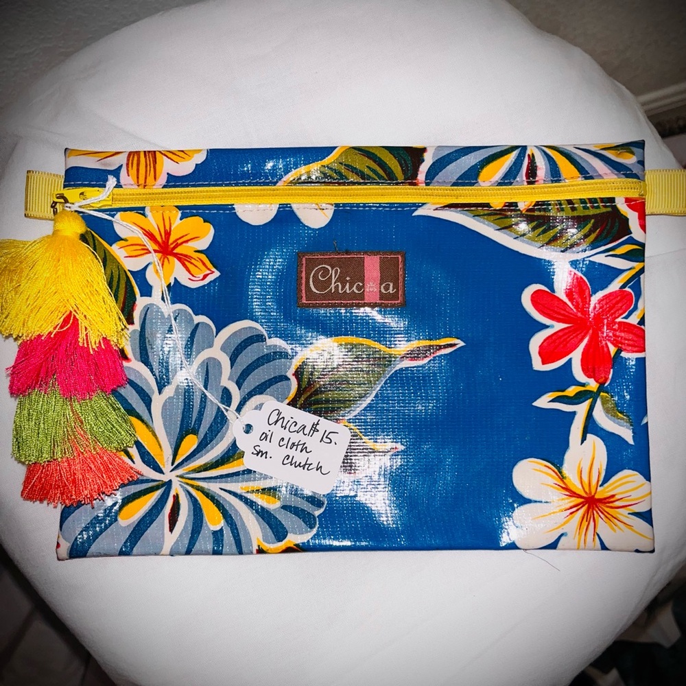 Chica Blue Floral Clutch with Tassel